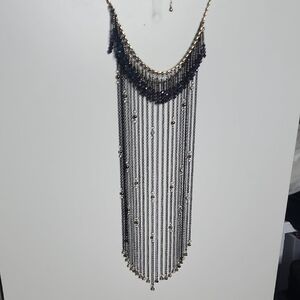 Elegant Black and Gold Fringe Necklace